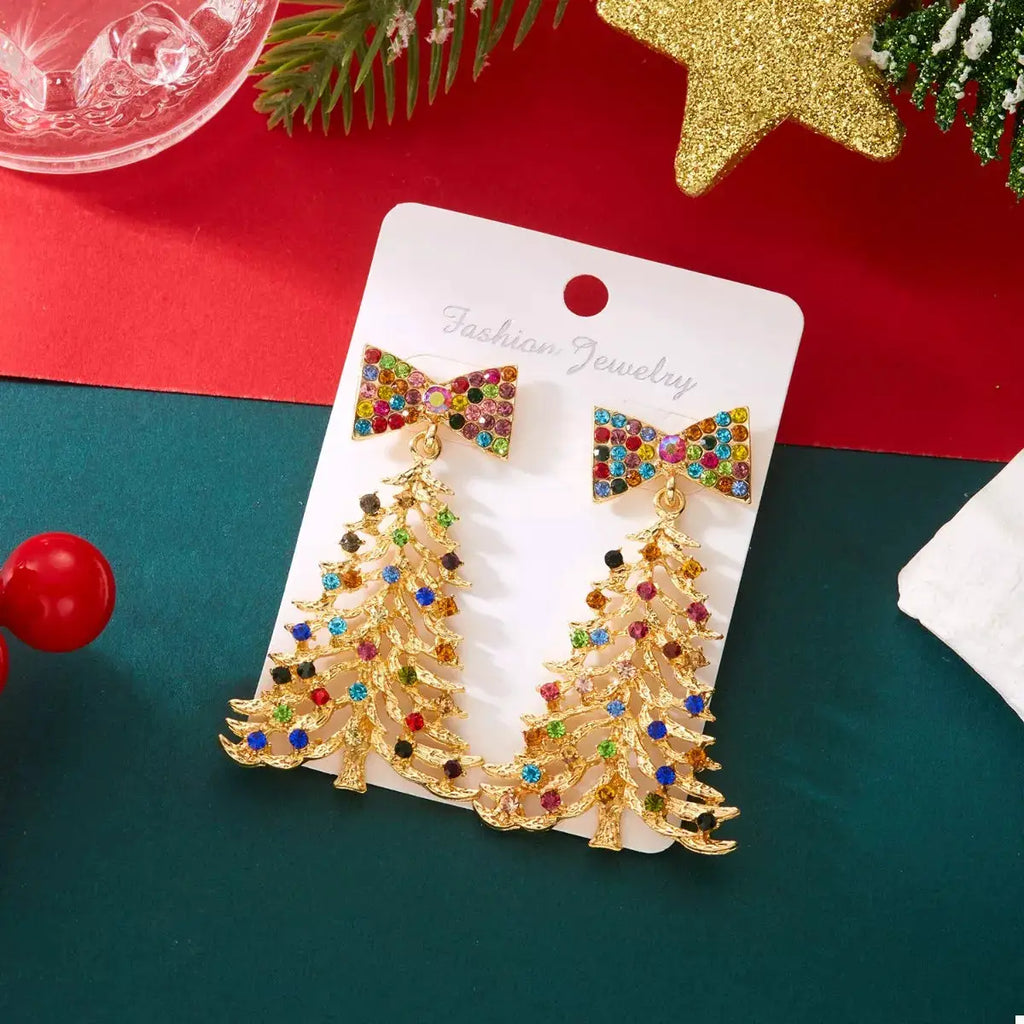 Christmas Tree Bow Drop Earrings by Trendsi