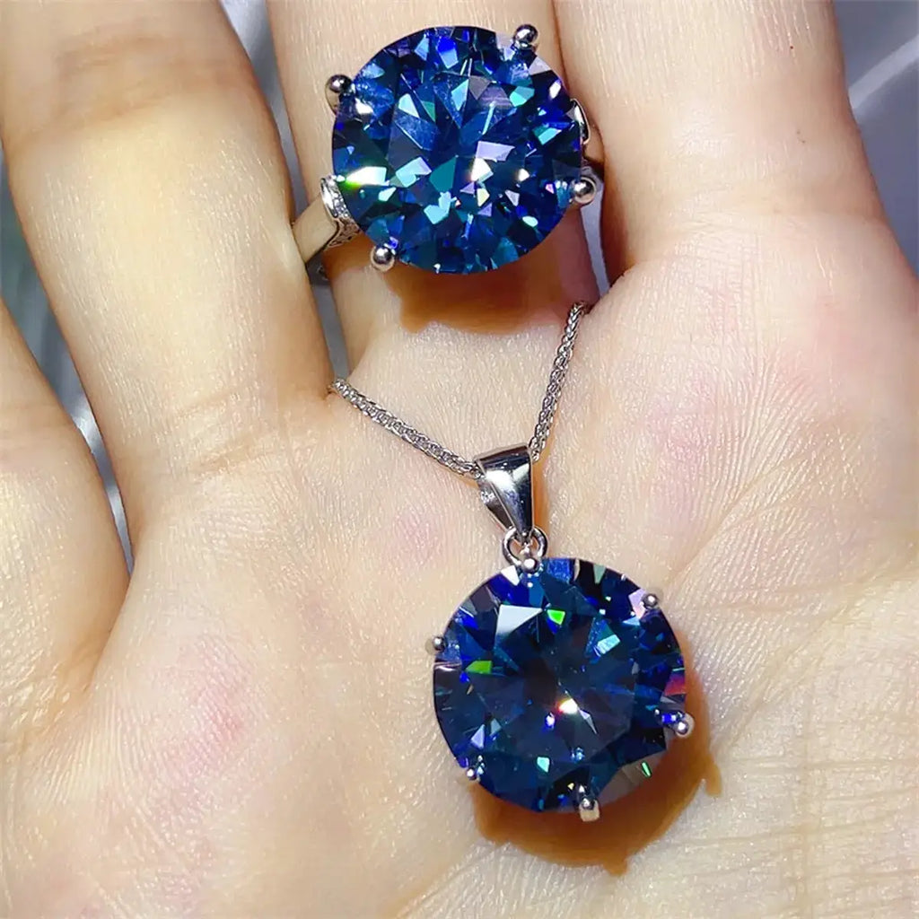 10 Carat Moissanite 925 Sterling Silver Ring and Necklace Set by Trendsi