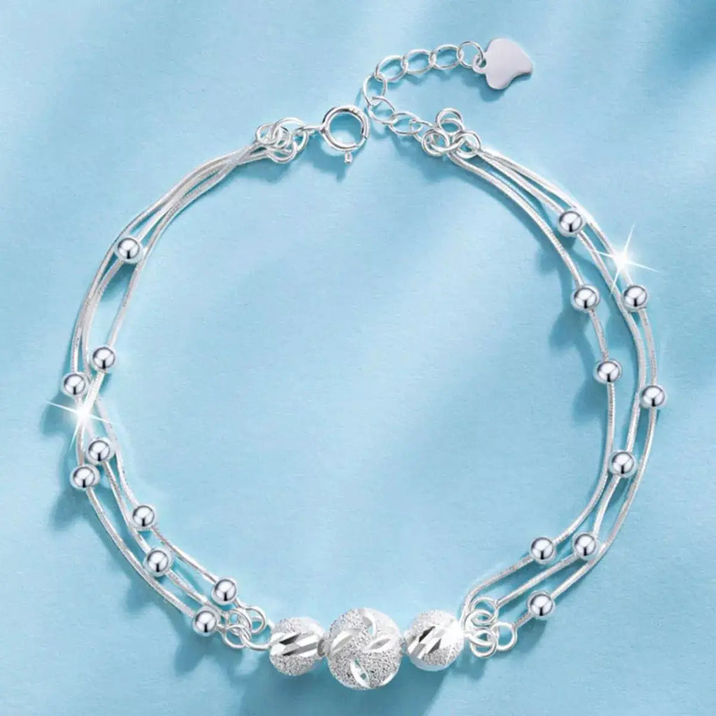 925 Sterling Silver Bead Chain Bracelet by Trendsi