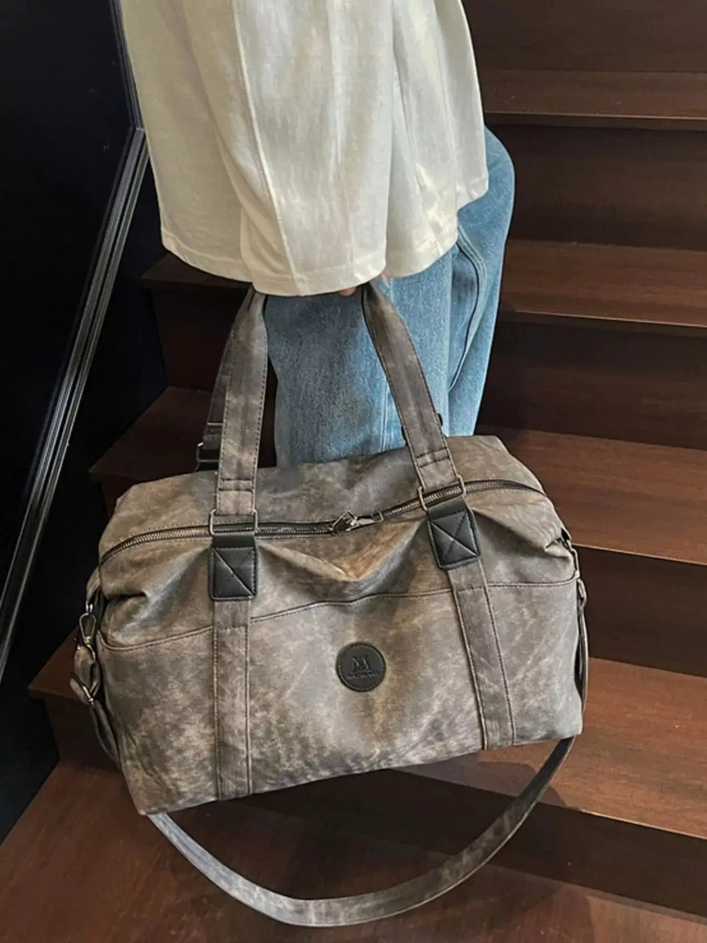 Vintage Washed Duffel Bag by Trendsi