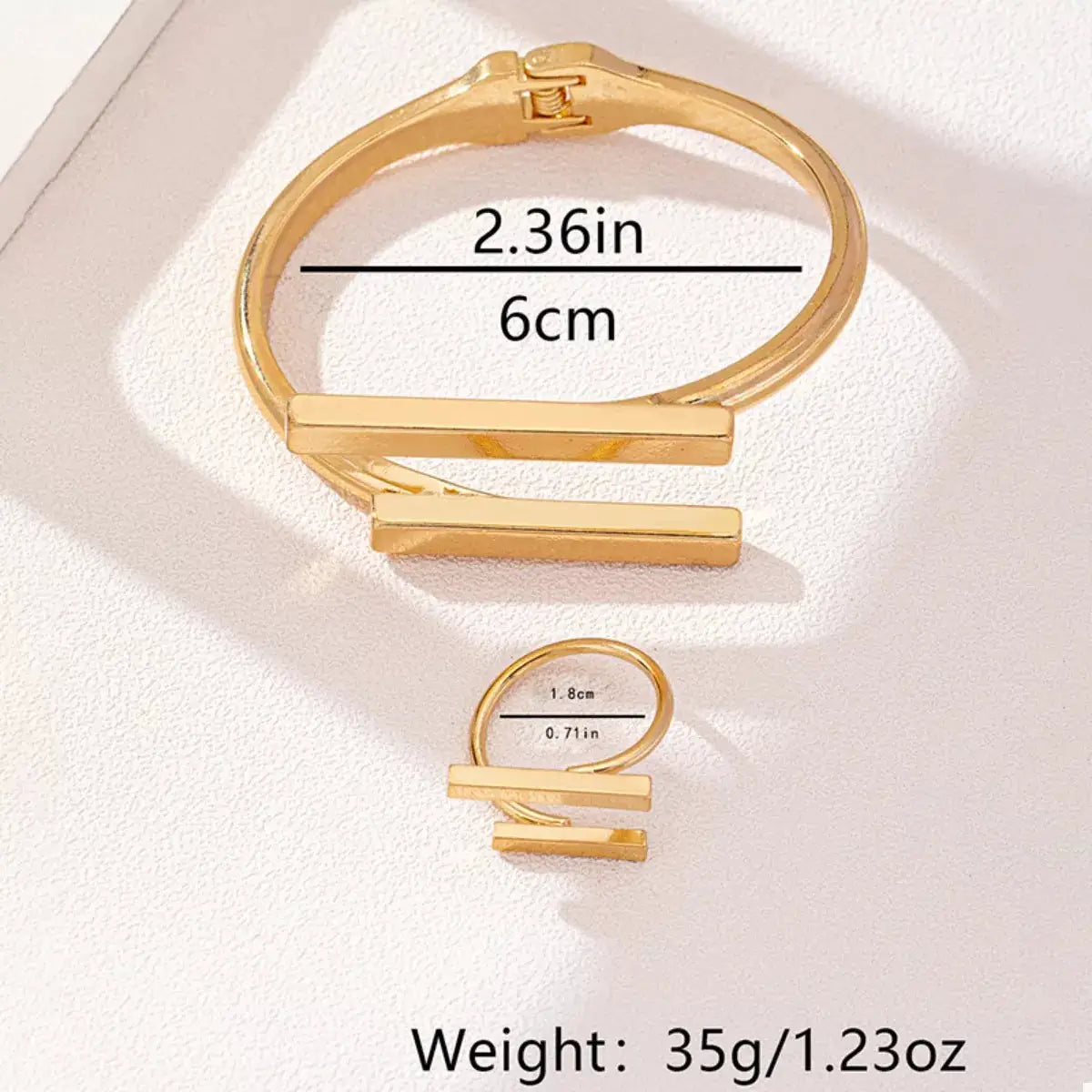 Adjustable 18K Gold-Plated Modern Bar Bracelet and Ring Jewelry Set by Trendsi