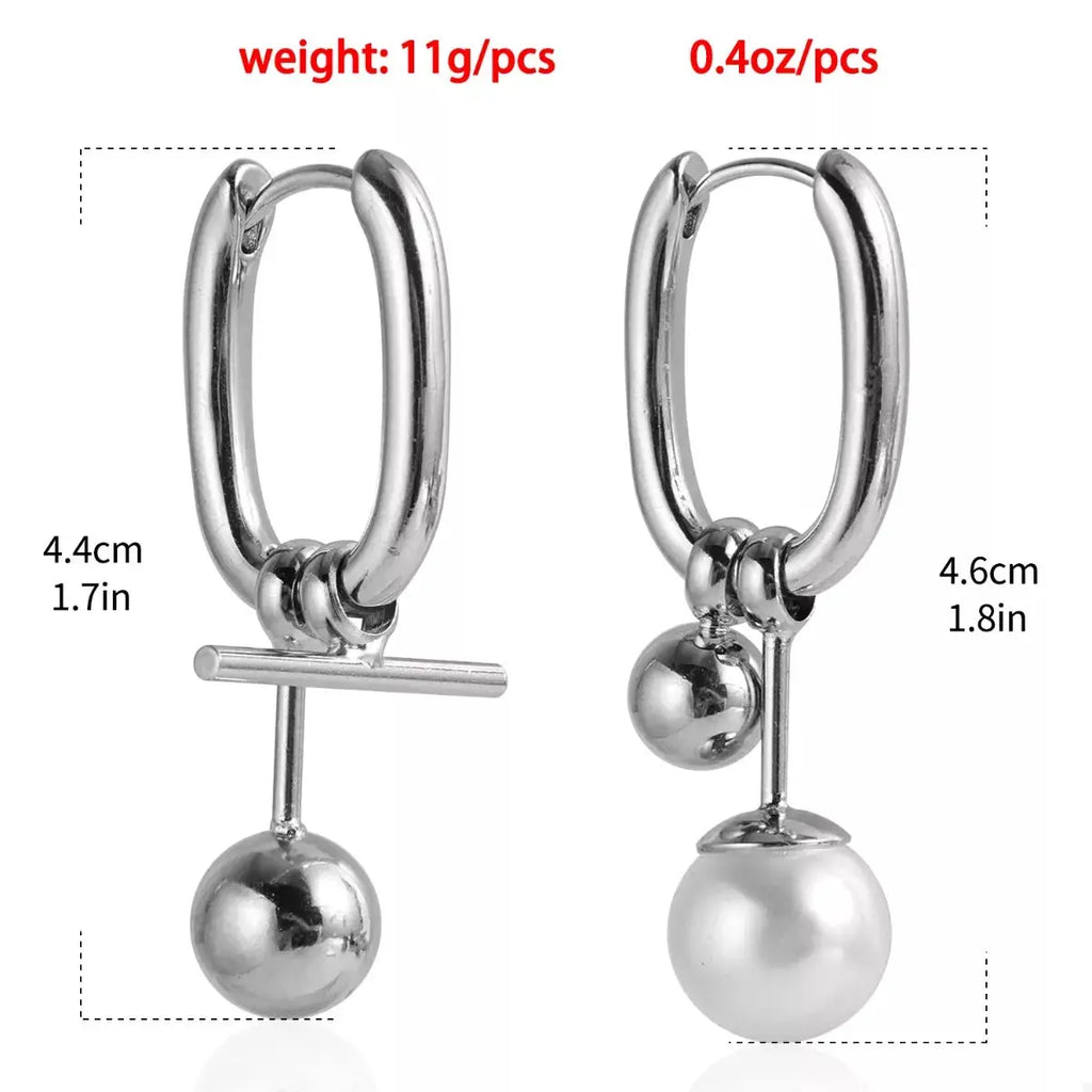Asymmetrical Pearl Drop Hoop Earrings by Trendsi