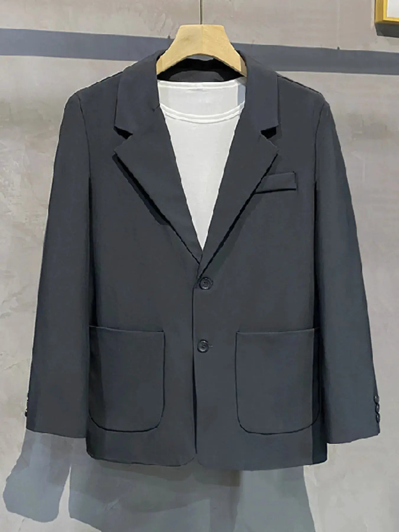 Men's Full Size Lapel Collar Long Sleeve Blazer Plus Size by Trendsi