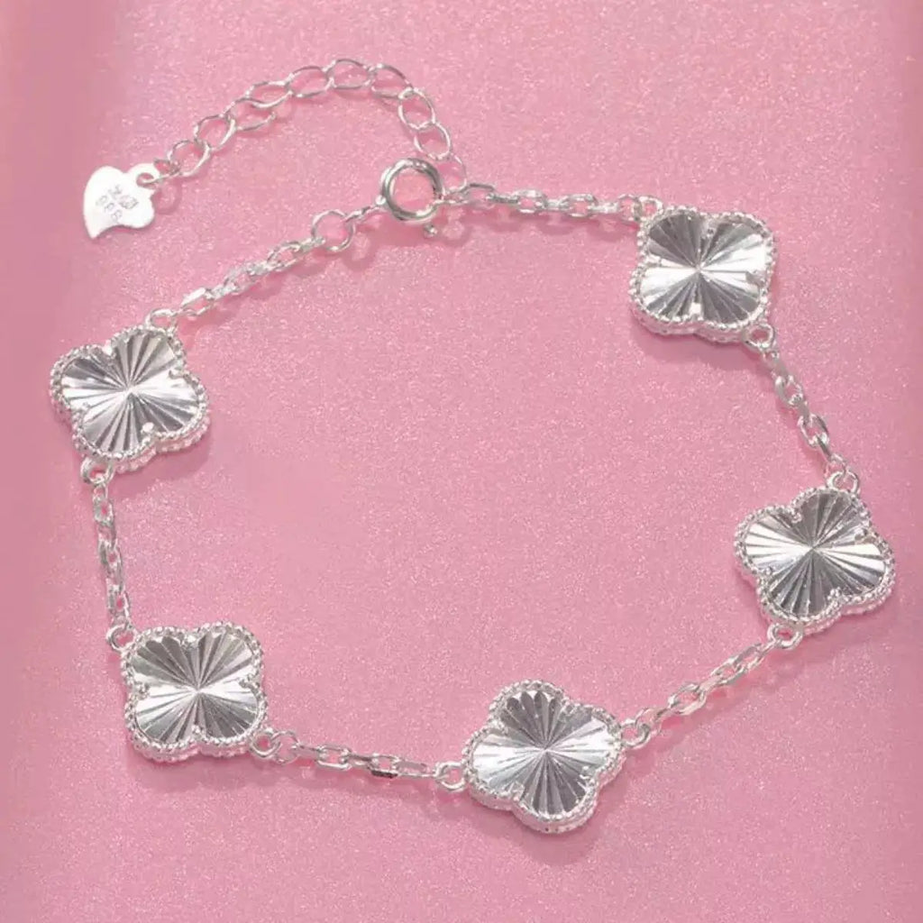 925 Sterling Silver Chain Four Leaf Clover Bracelet by Trendsi