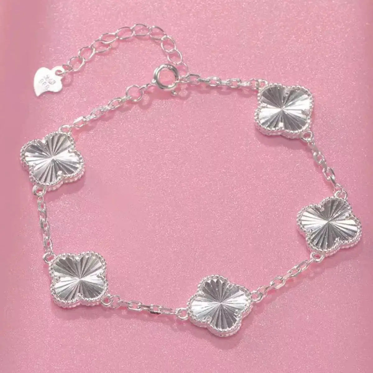 925 Sterling Silver Chain Four Leaf Clover Bracelet by Trendsi