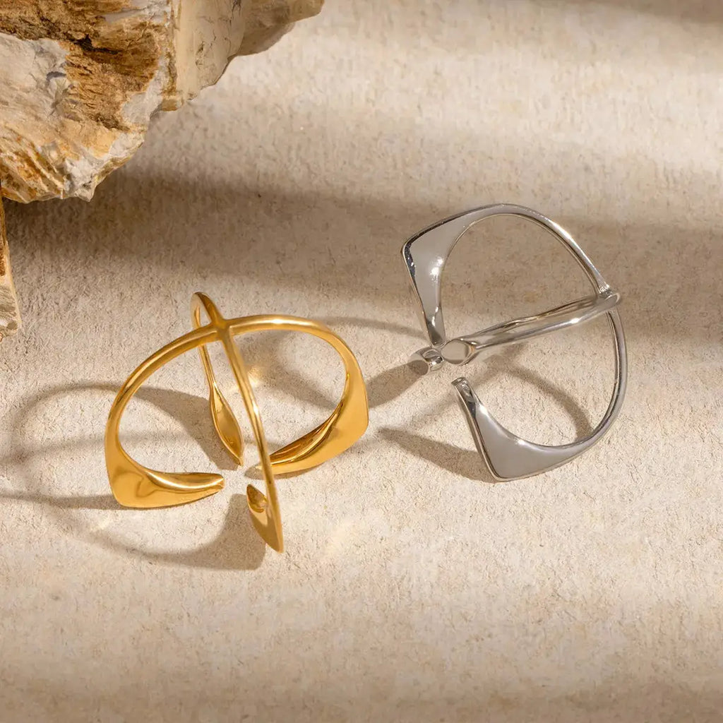 Stainless Steel Crisscross Open Ring by Trendsi