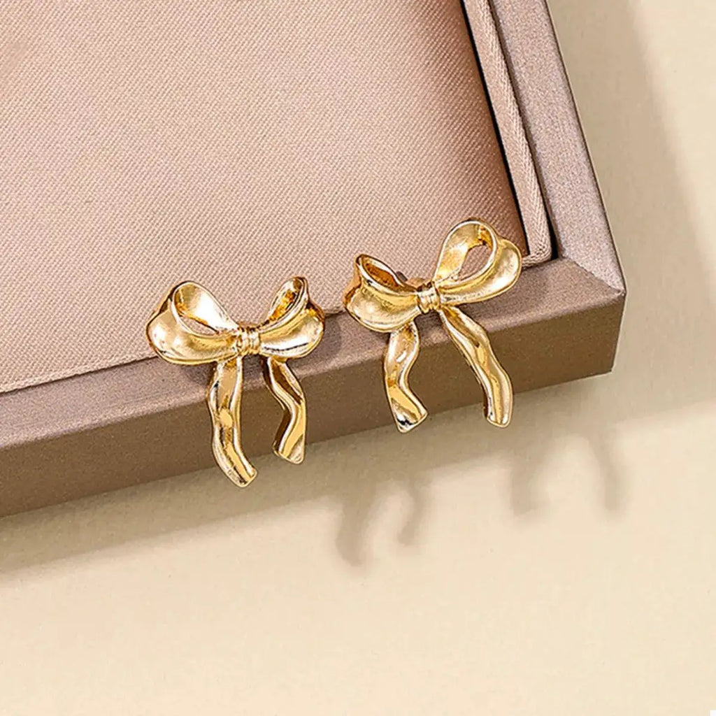 18K Gold-Plated Alloy Bow Stud Earrings by Trendsi