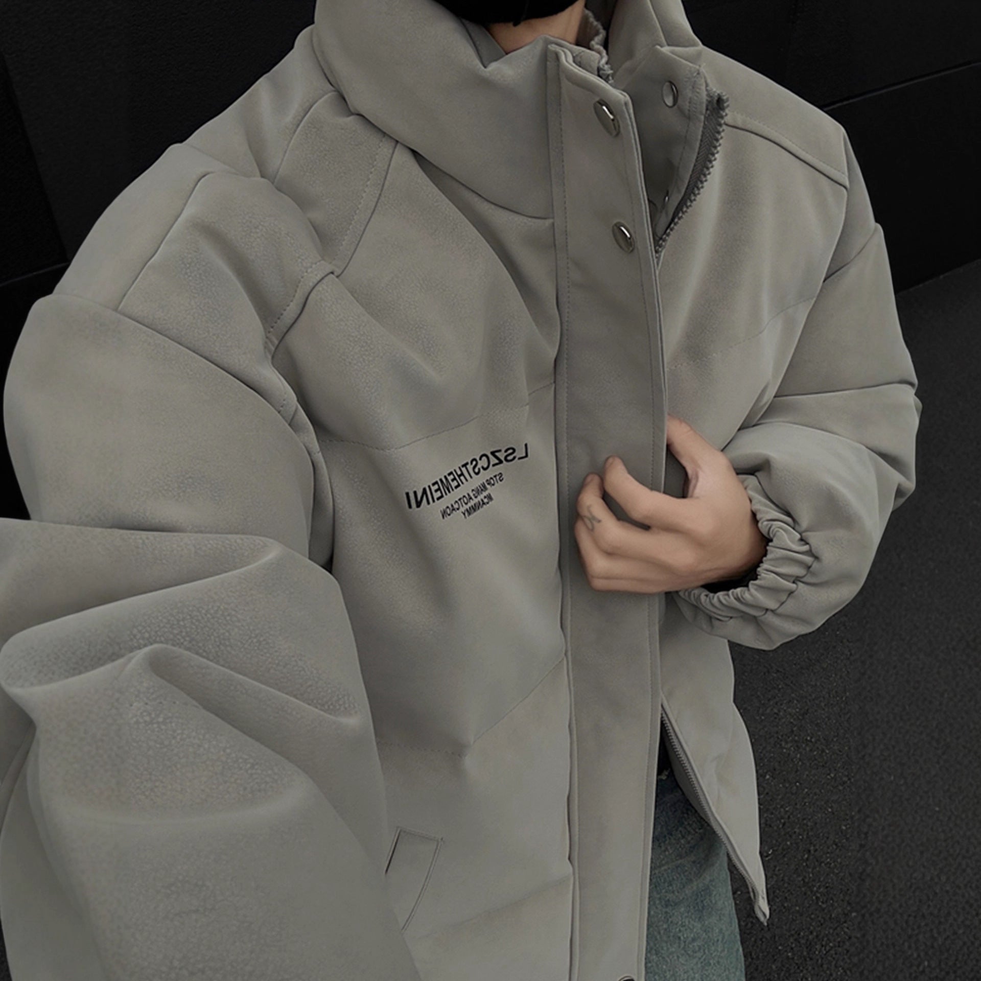 Fashionable Stand Collar Leather Cotton Coat for Men Winter Thick Style Cold Resistant Cotton Jacket Bread Coat Youth Cotton Coat Outerwear