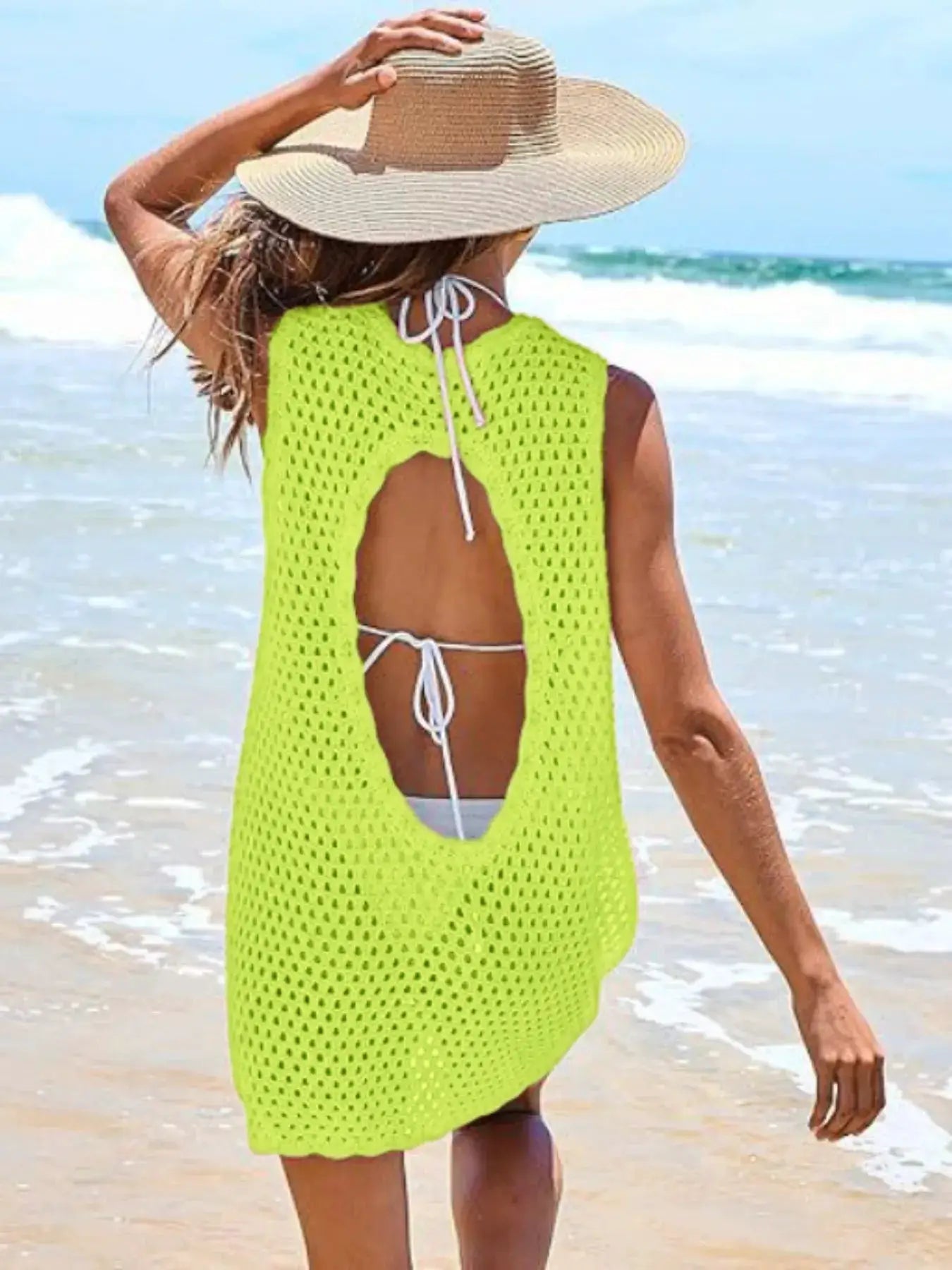 Color Block Openwork Sleeveless Cutout Back Cover-Up by Trendsi
