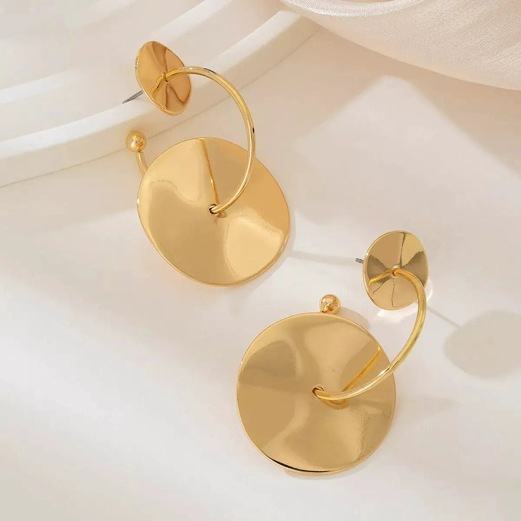 18K Gold-Plated Geometric Circle Drop Earrings by Trendsi