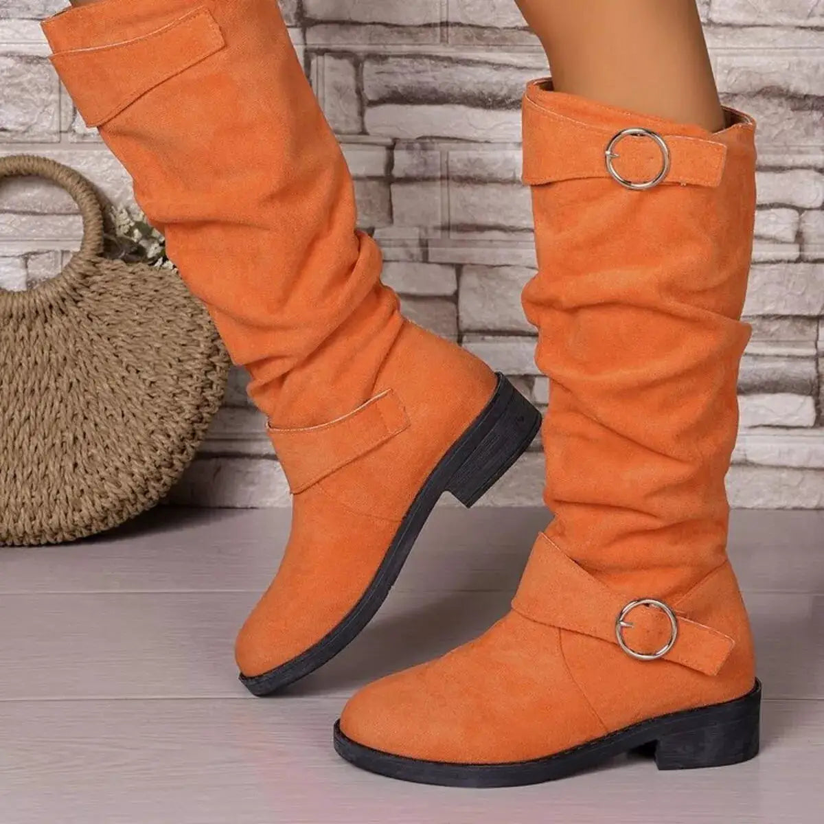Point Toe Block Heels Slouch Boots by Trendsi
