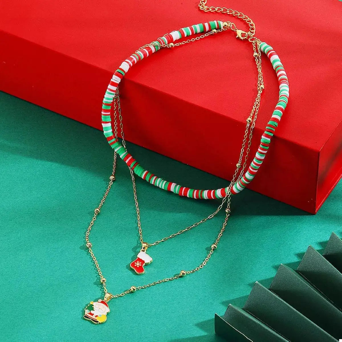 Colorful Christmas Charm Layered Necklace by Trendsi
