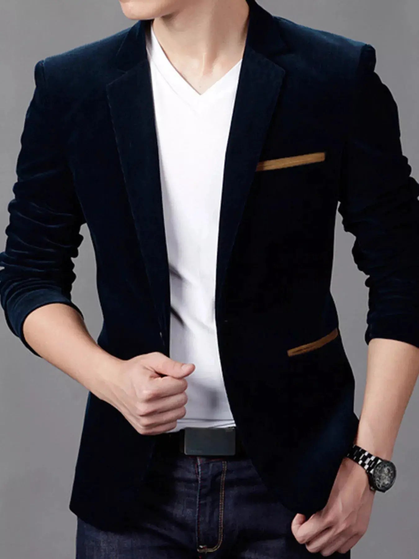 Men's Plus Size Slim Fit Velvet Blazer by Trendsi