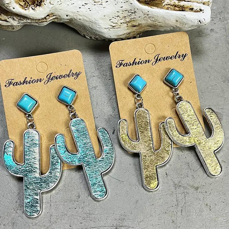 Turquoise Cactus Earrings by Trendsi