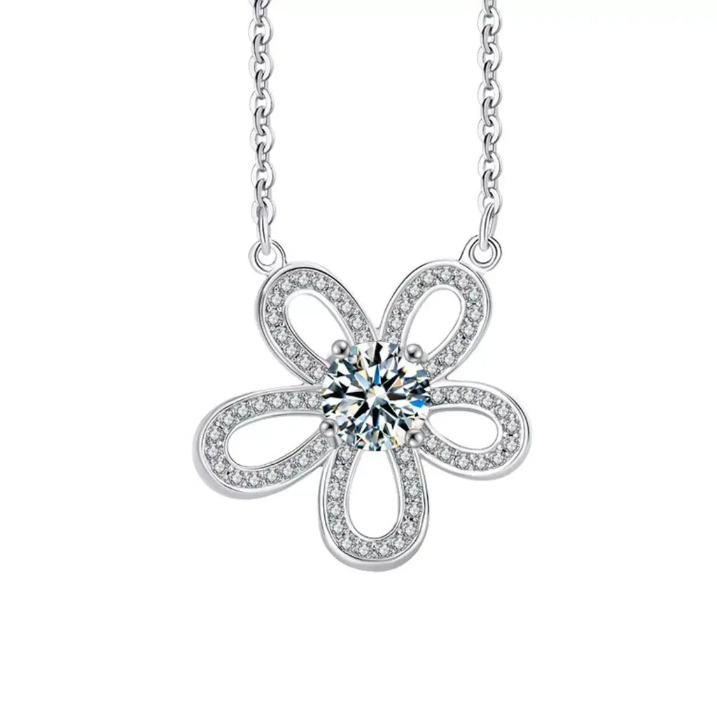 1 Carat Moissanite 925 Sterling Silver Flower Pendant Necklace by Trendsi