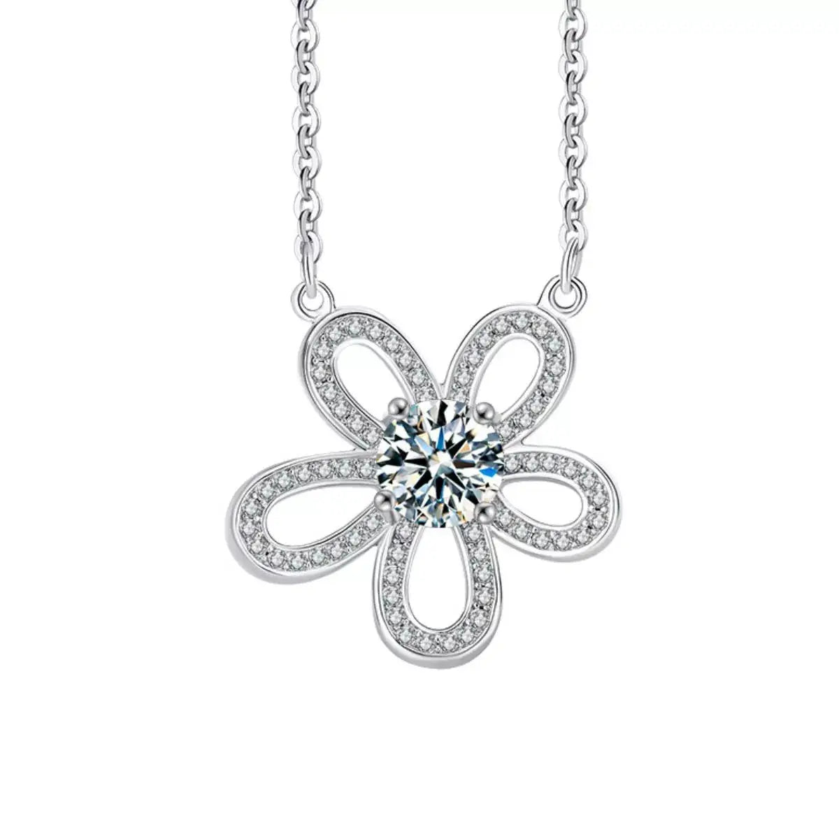 1 Carat Moissanite 925 Sterling Silver Flower Pendant Necklace by Trendsi