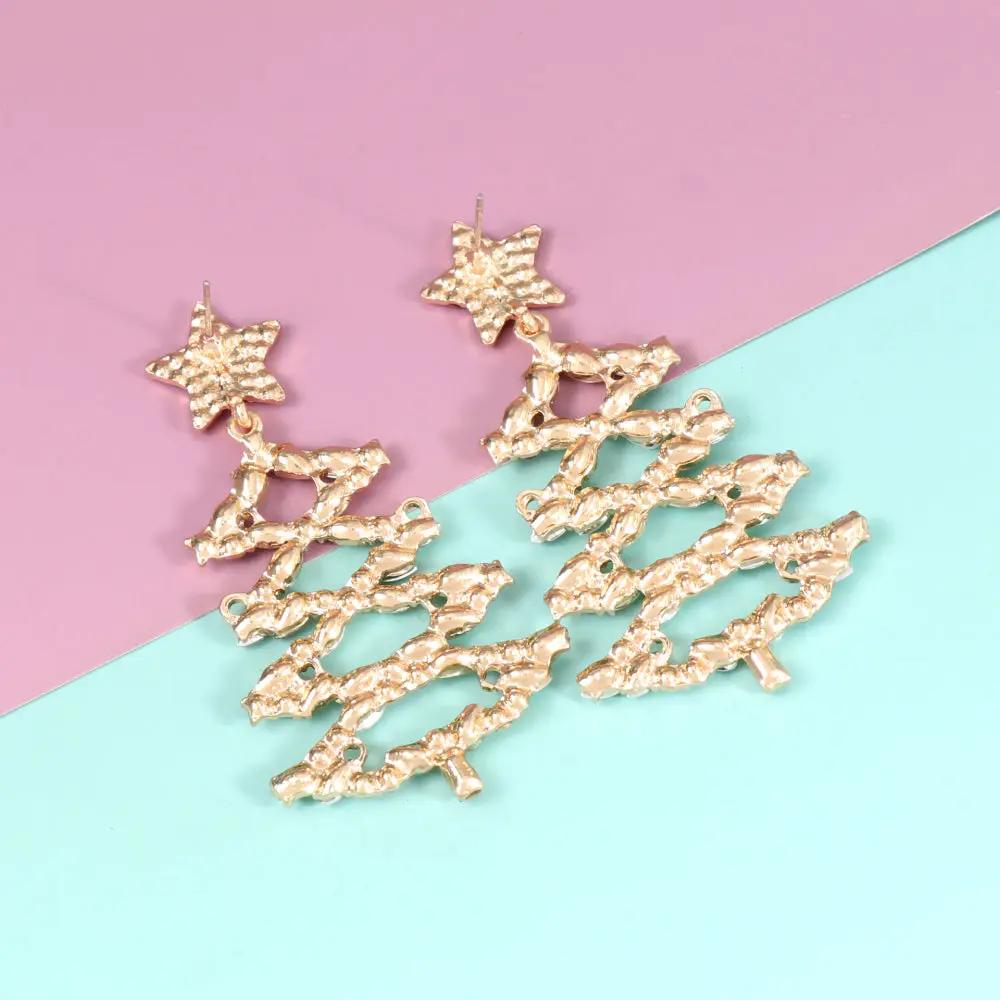 Christmas Tree Rhinestone Alloy Earrings by Trendsi