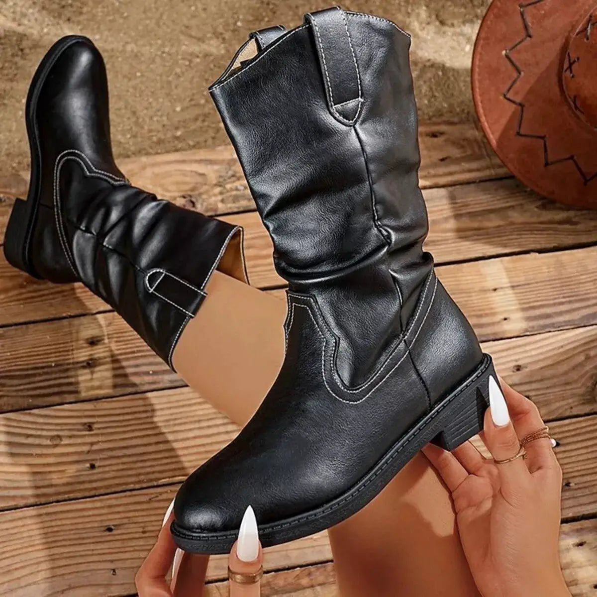 Round Toe Block Heels Boots by Trendsi