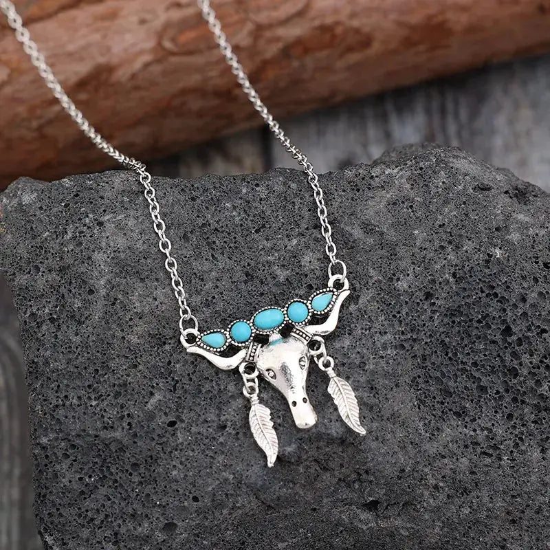 Artificial Turquoise Cow Shape Necklace by Trendsi