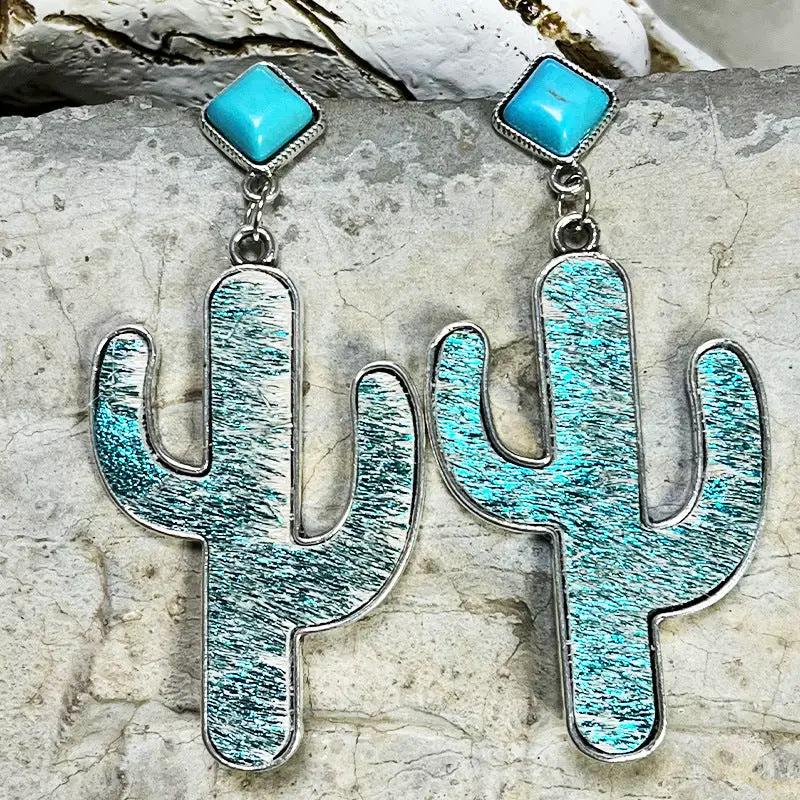 Turquoise Cactus Earrings by Trendsi