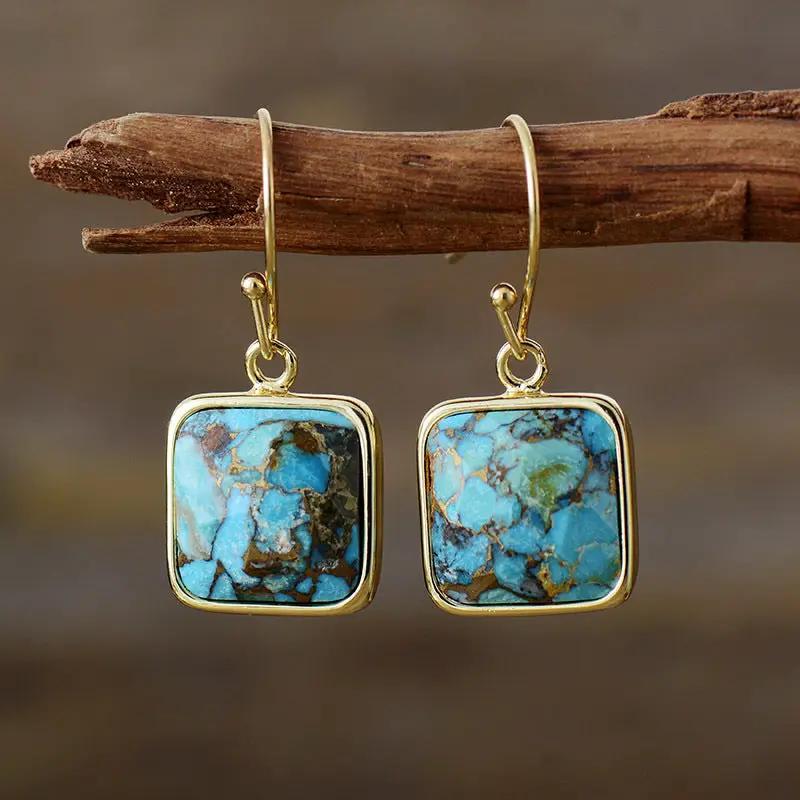 Square Copper Drop Earrings by Trendsi