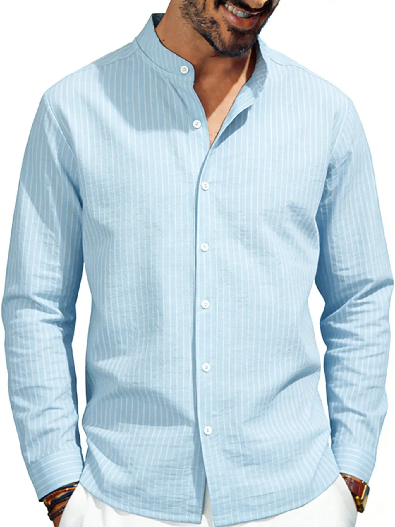 Men's Full Size Striped Long Sleeve Shirt Plus Size by Trendsi