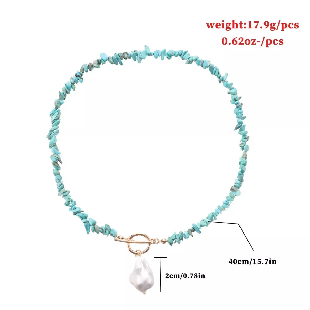 Turquoise Irregular Pearl Necklace by Trendsi