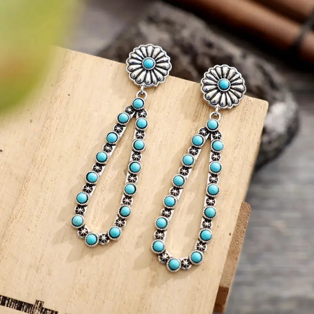 Flower Artificial Turquoise Teardrop Earrings by Trendsi