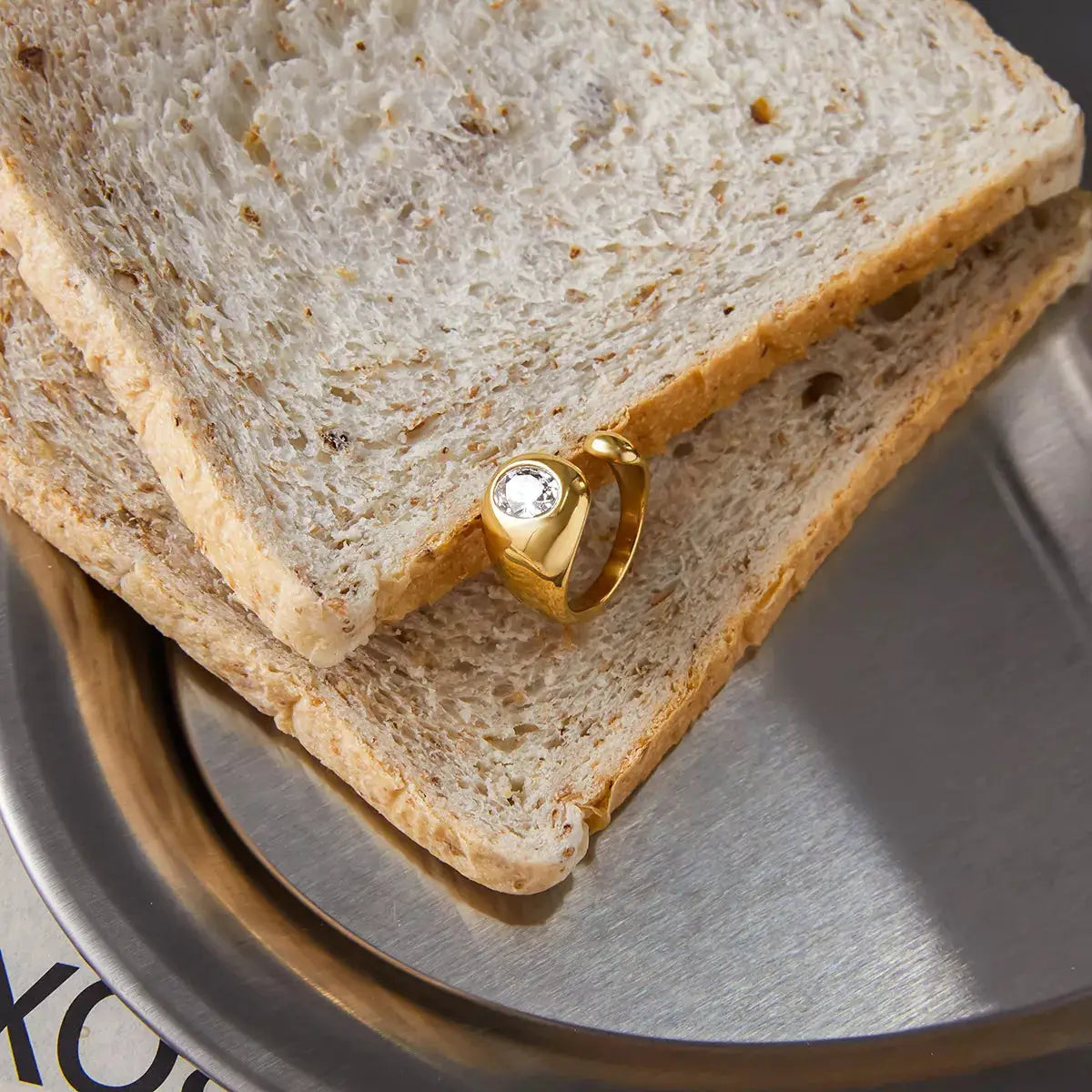 18K Gold-Plated Rhinestone Open Ring by Trendsi