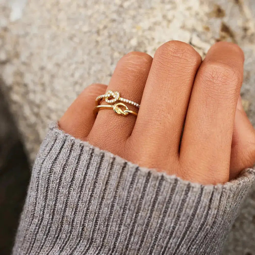 925 Sterling Silver Double-Layered Knot Ring by Trendsi
