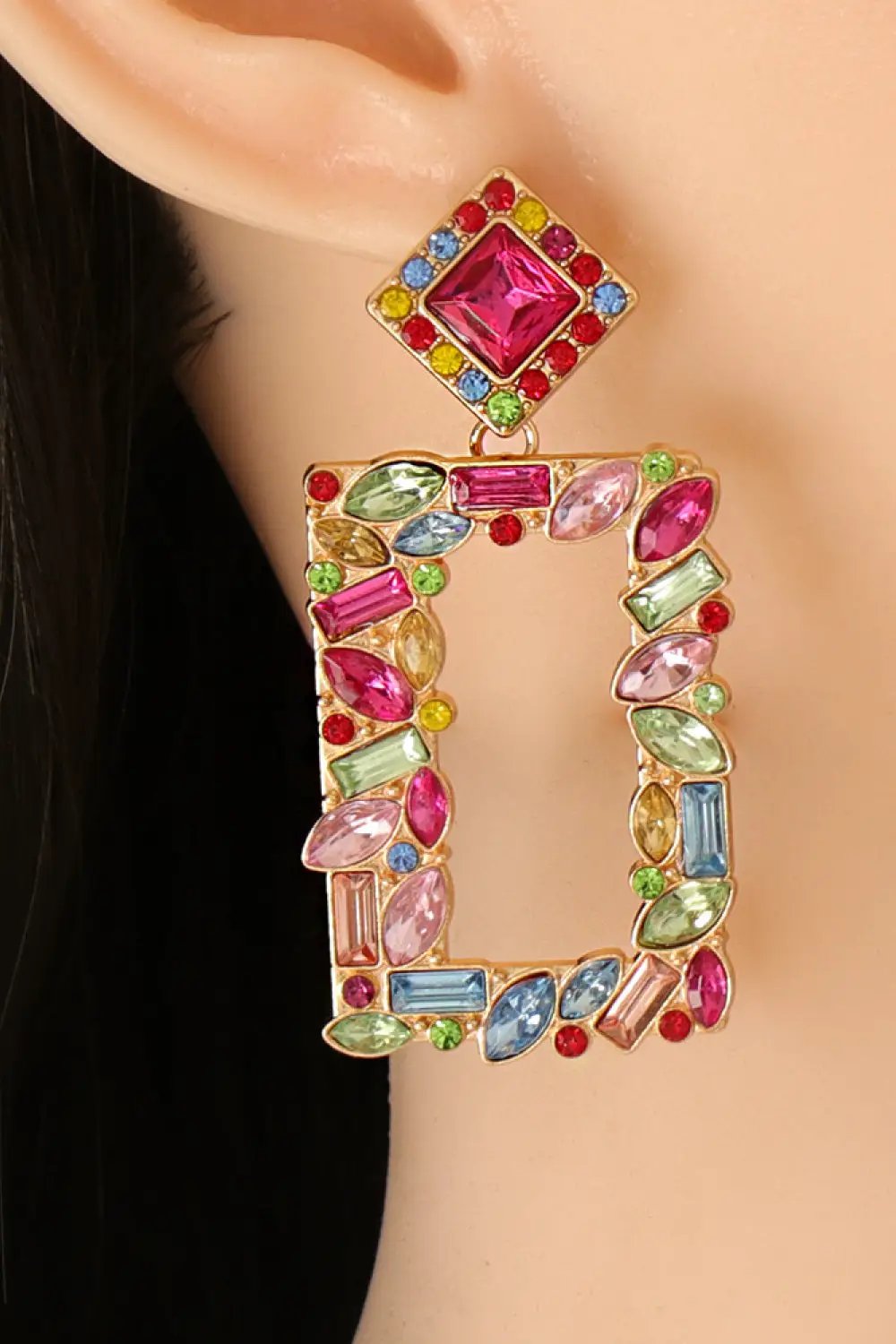 Square Shape Glass Stone Dangle Earrings by Trendsi