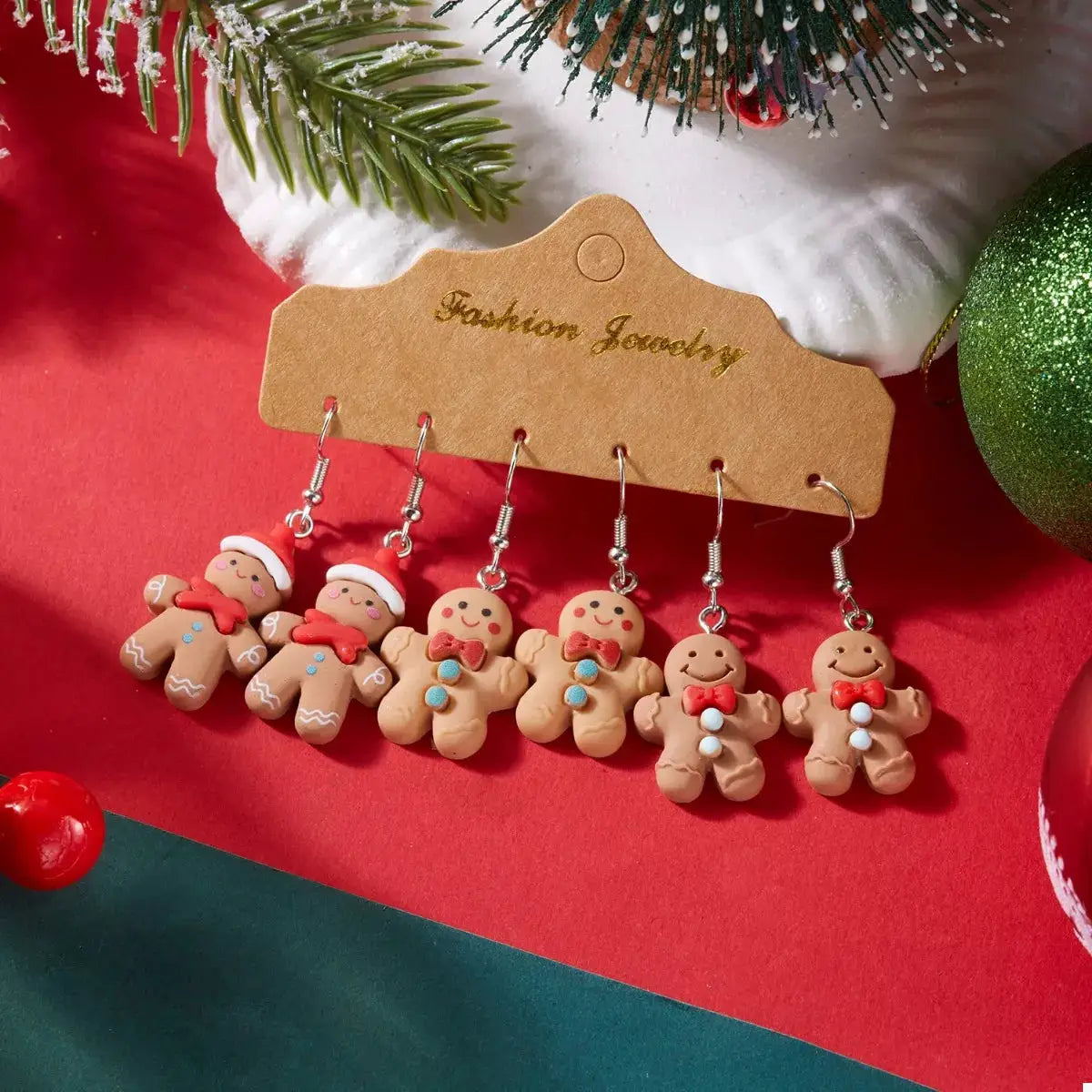 3 Piece Christmas Gingerbread Man Drop Earrings by Trendsi