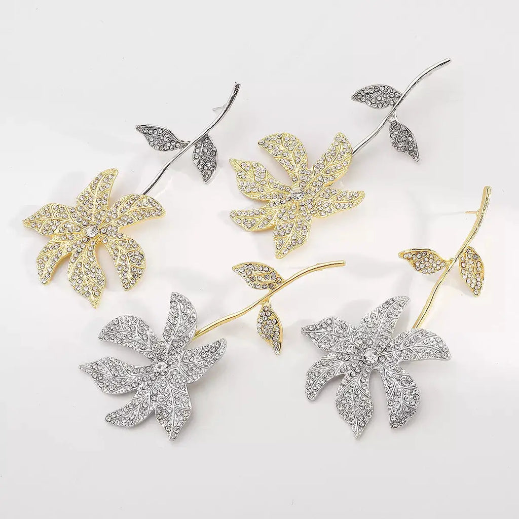 Rhinestone Flower Dangle Earrings by Trendsi