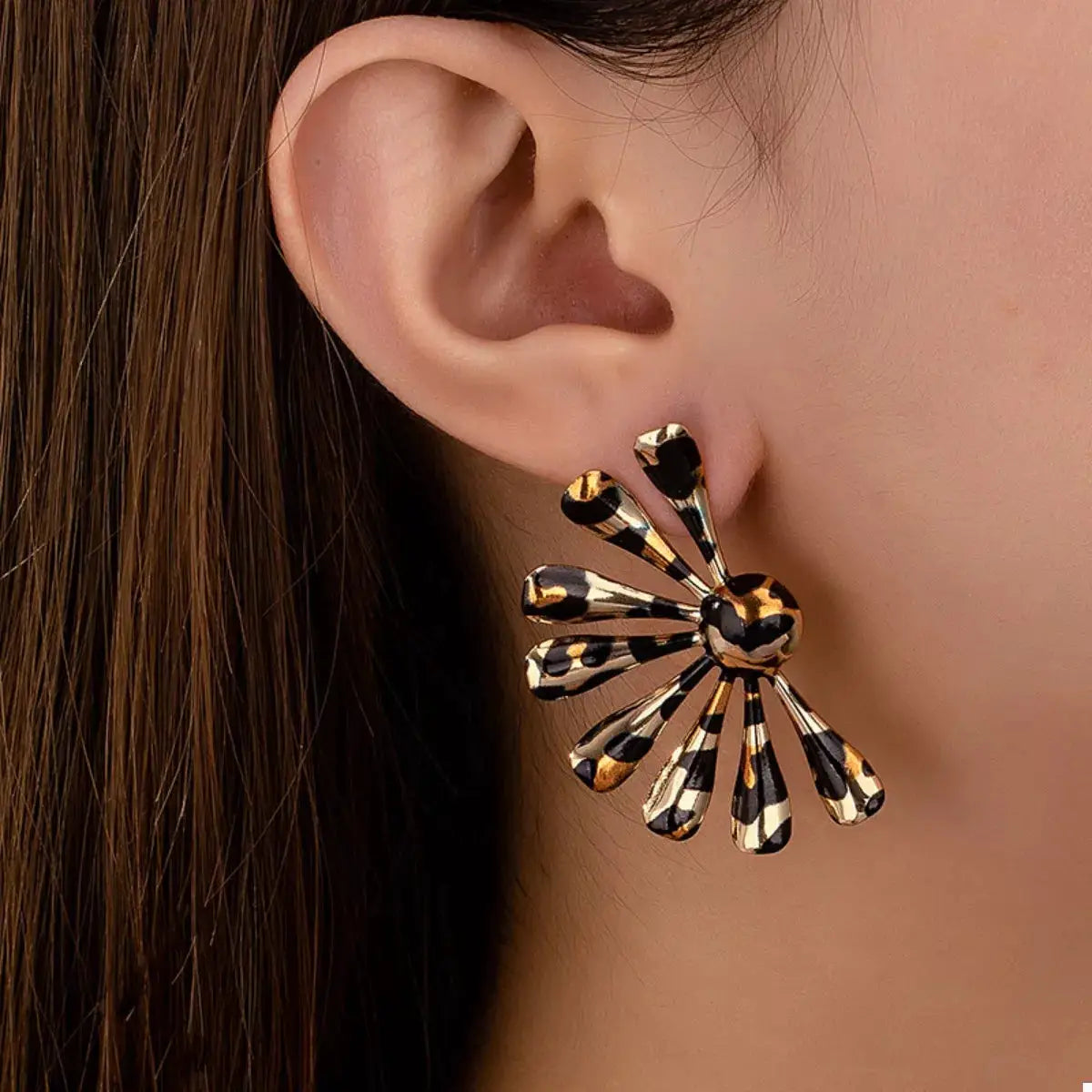 Leopard Print Fan-Shaped Earrings by Trendsi