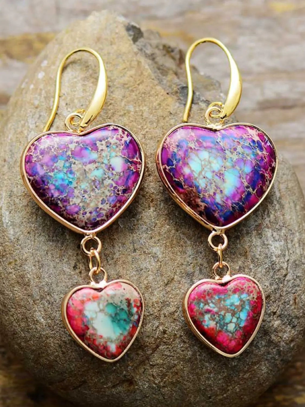 Heart Shape Imperial Jasper Dangle Earrings by Trendsi