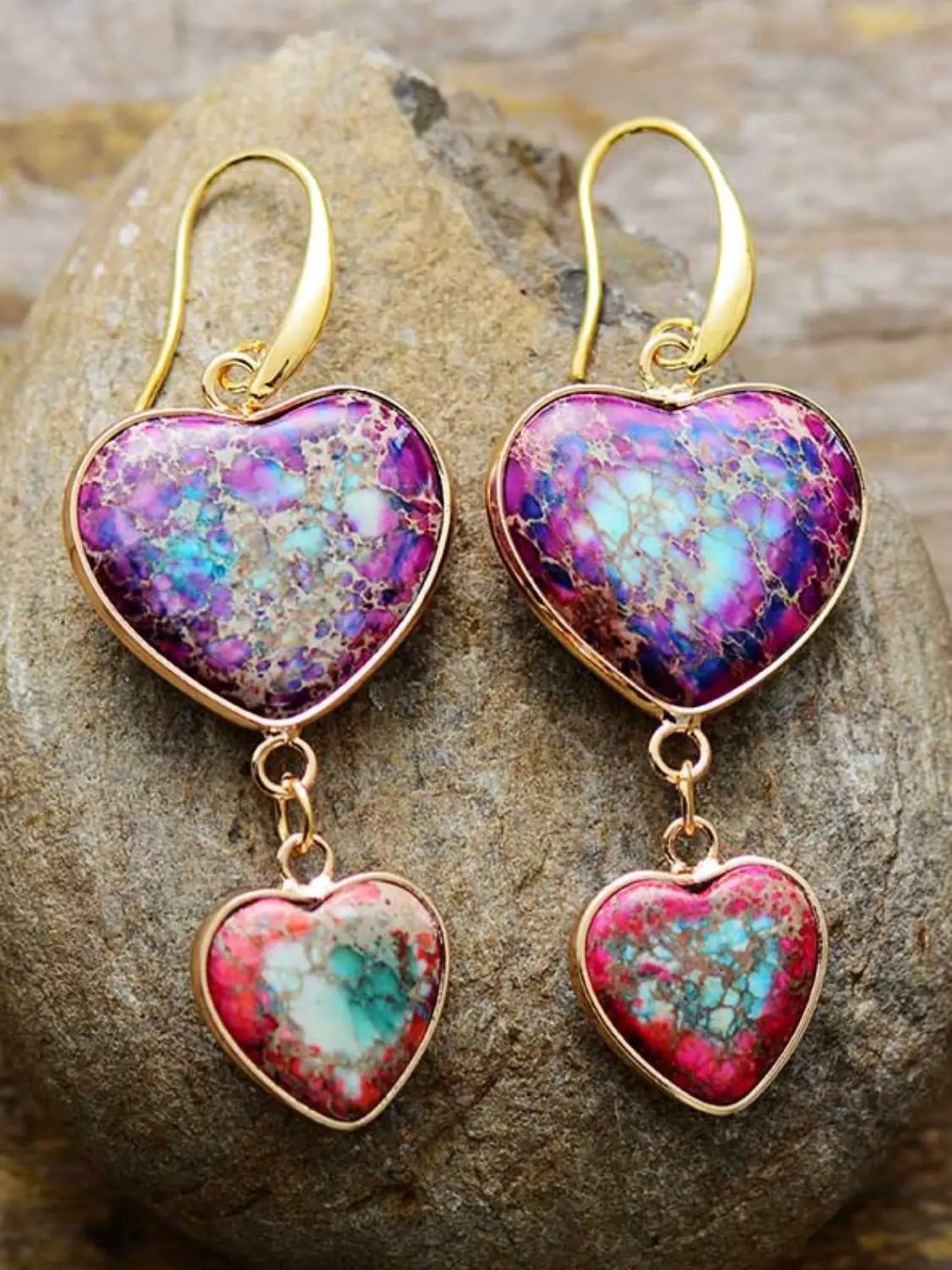 Heart Shape Imperial Jasper Dangle Earrings by Trendsi