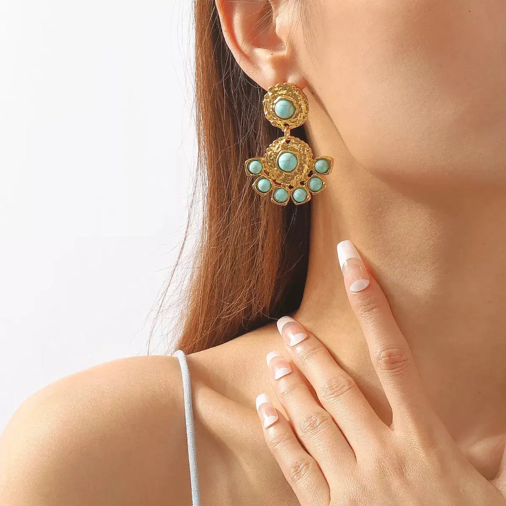18K Gold-Plated Turquoise Dangle Earrings by Trendsi