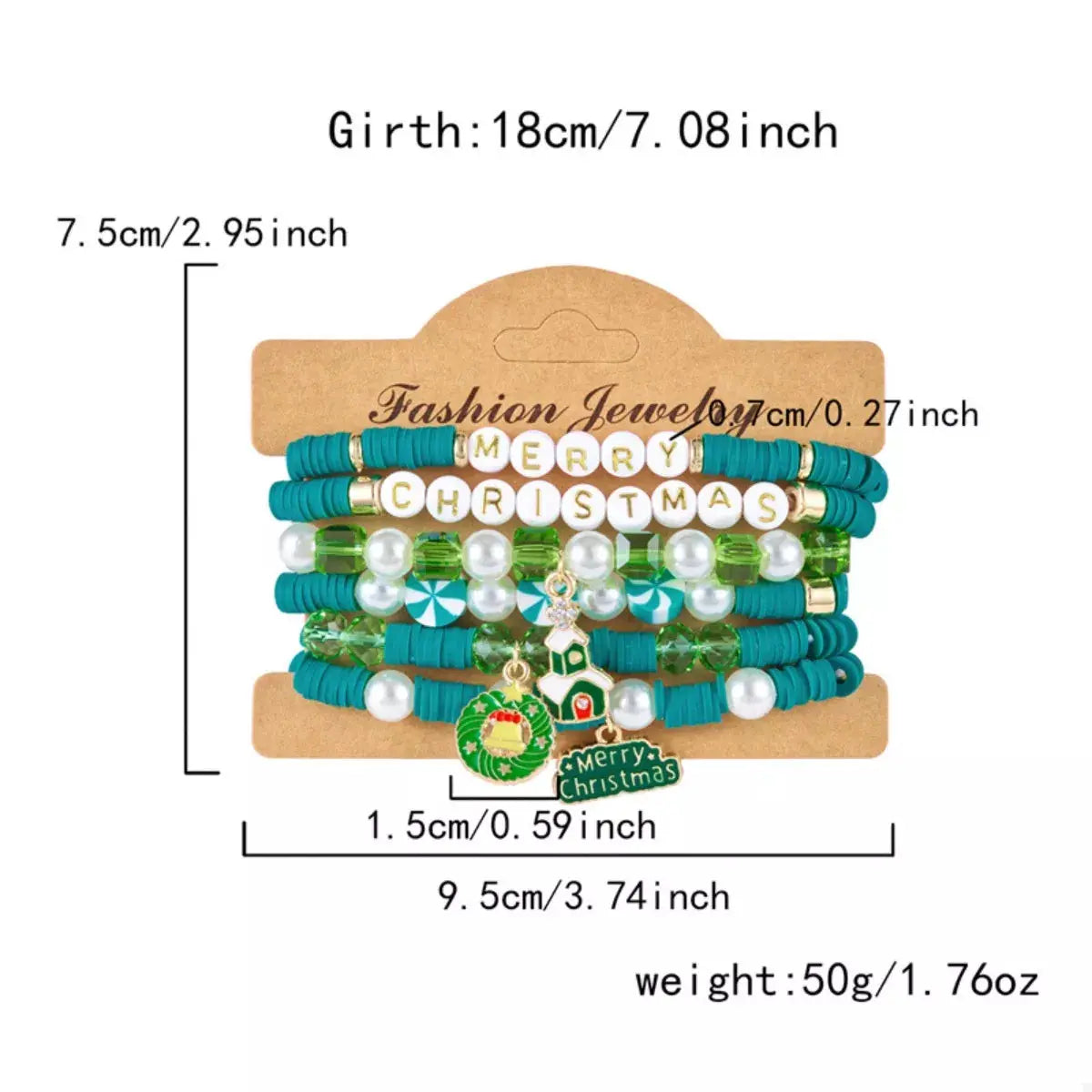 6-Piece Christmas Beaded Bracelet with Pearl Accents by Trendsi