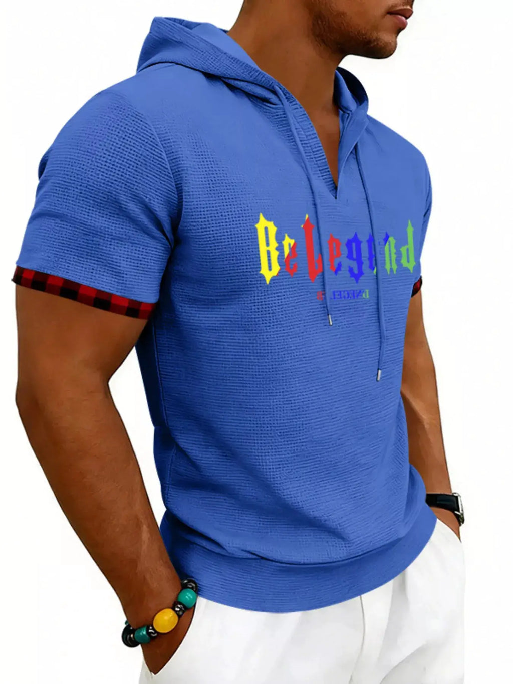 Men's Full Size Letter Graphic Short Sleeve Hooded Top Plus Size by Trendsi