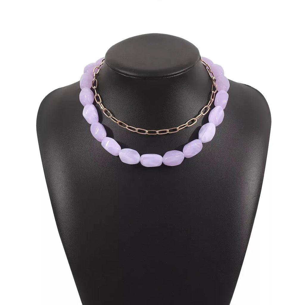 2 Piece Colorful Beaded Chain Necklace by Trendsi