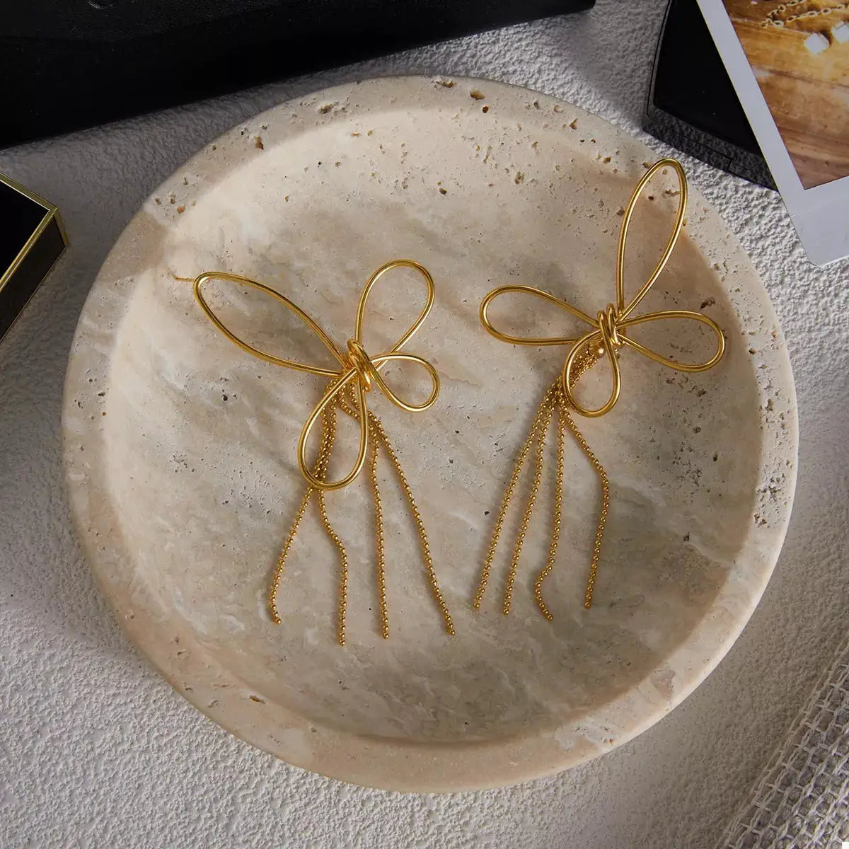 18K Gold-Plated Tassel Bow Earrings by Trendsi