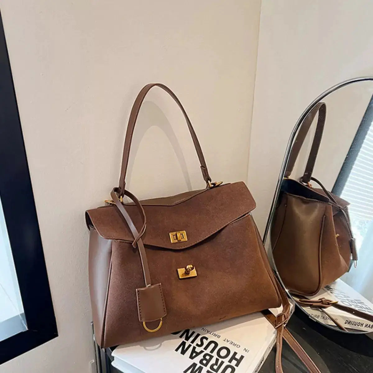 Solid Color Flap Crossbody Bag by Trendsi