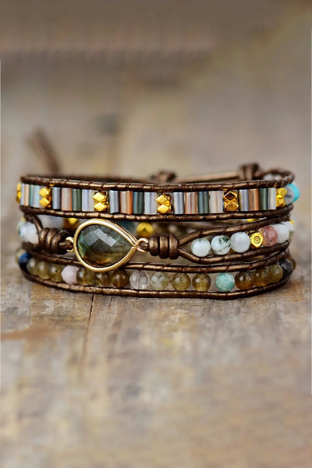 Handmade Triple Layer Beaded Bracelet by Trendsi
