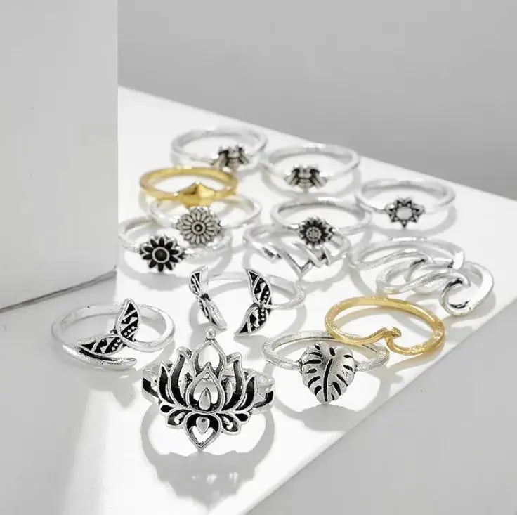 Alloy Multi Shapes 15-Piece Ring Set by Trendsi