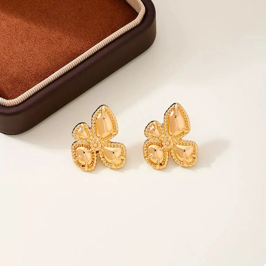 18K Gold-Plated Alloy Flower Stud Earrings by Trendsi