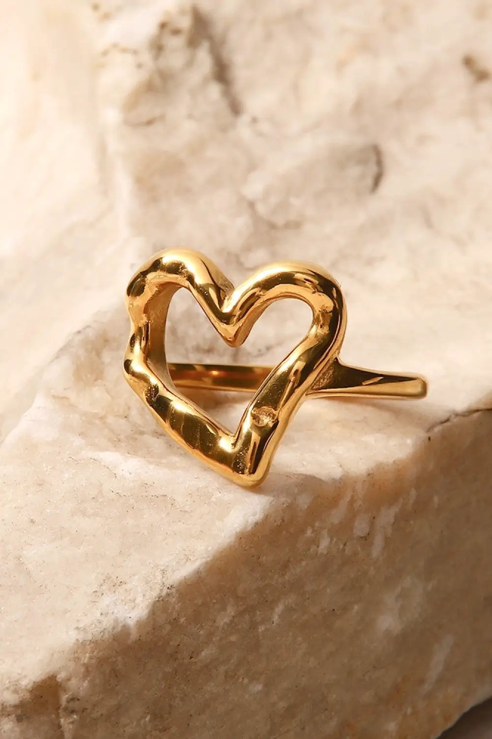 18K Gold Plated Heart-Shaped Ring by Trendsi