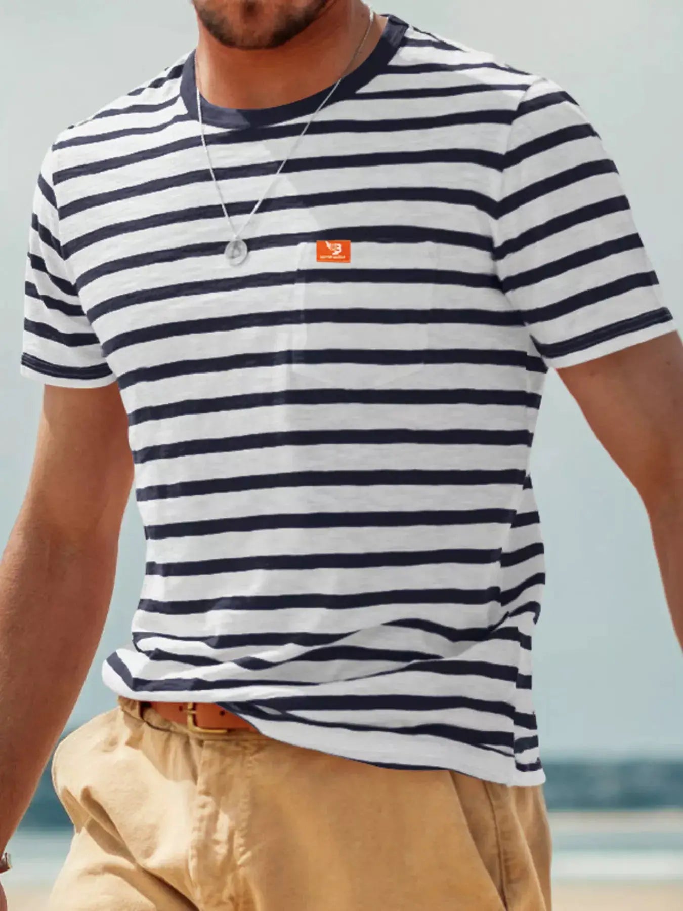 Men's Full Size Striped Pocket Short Sleeve T-Shirt Plus Size by Trendsi