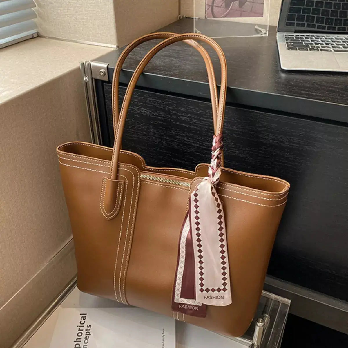 PU Leather Tote Bag by Trendsi