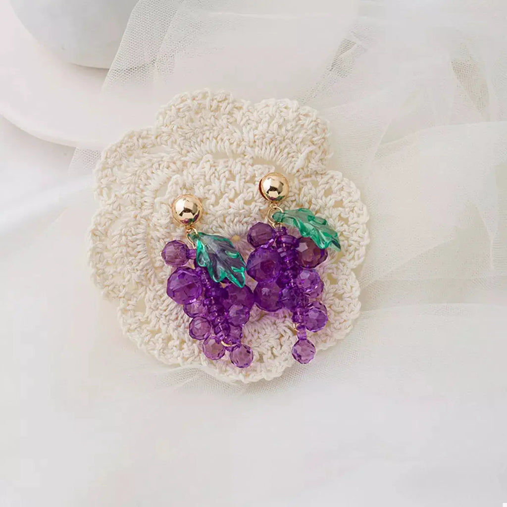 Grape Cluster Beaded Dangle Earrings by Trendsi
