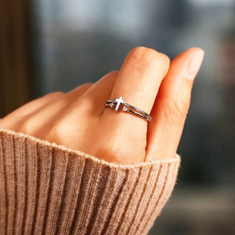 925 Sterling Silver Cross Ring by Trendsi